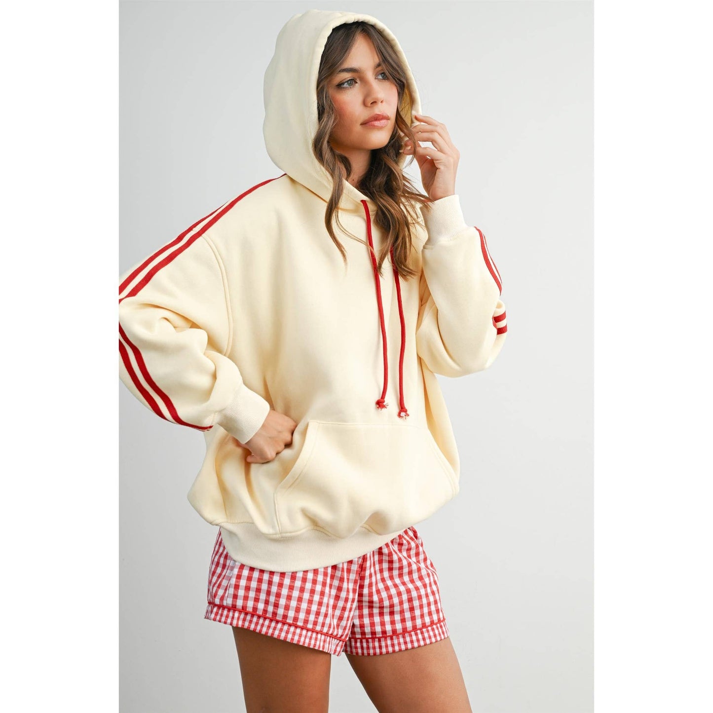 Winnie Contrast Striped  Drawstring Hoodie