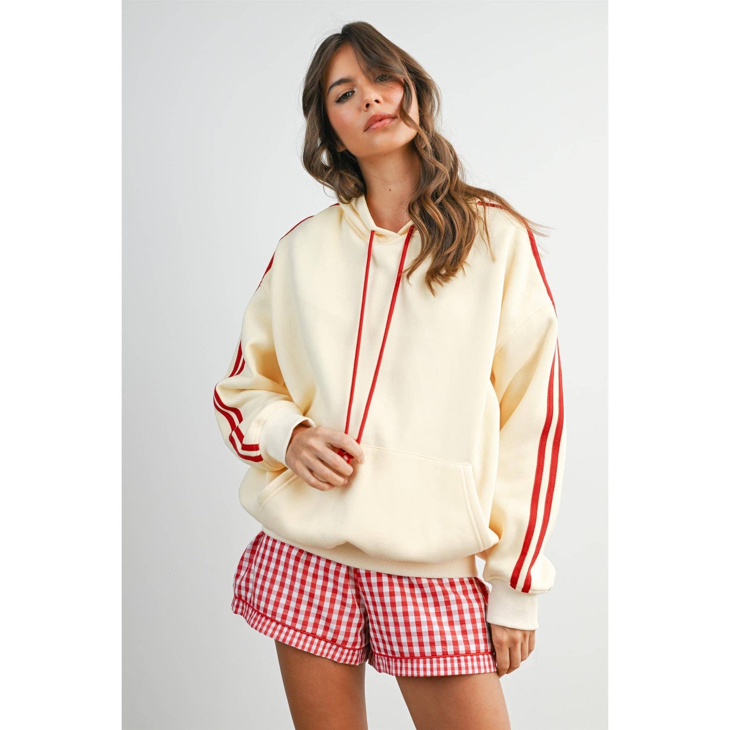 Winnie Contrast Striped  Drawstring Hoodie