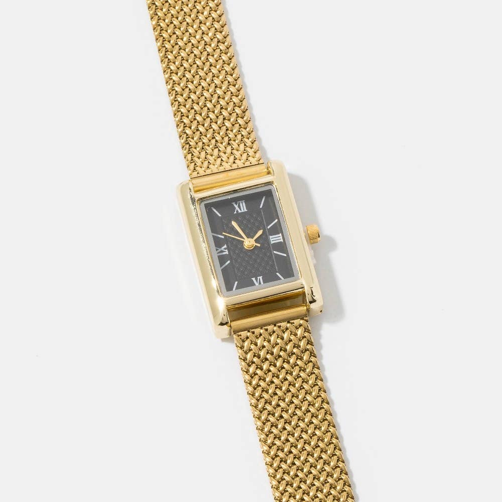 Square Case Mesh Band Roman Numeral Watch