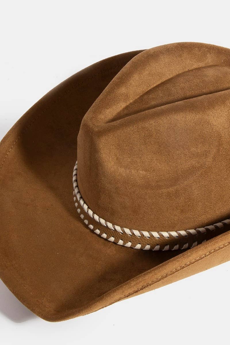 Braided Strap Suede Cowboy Hat
