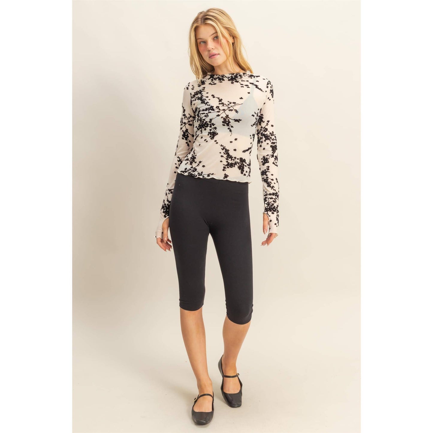 Haven Long-Sleeve Flocked Mesh Top