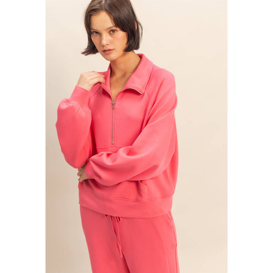 Scuba Half Zip-Up High Neck Collar Sweatshirt