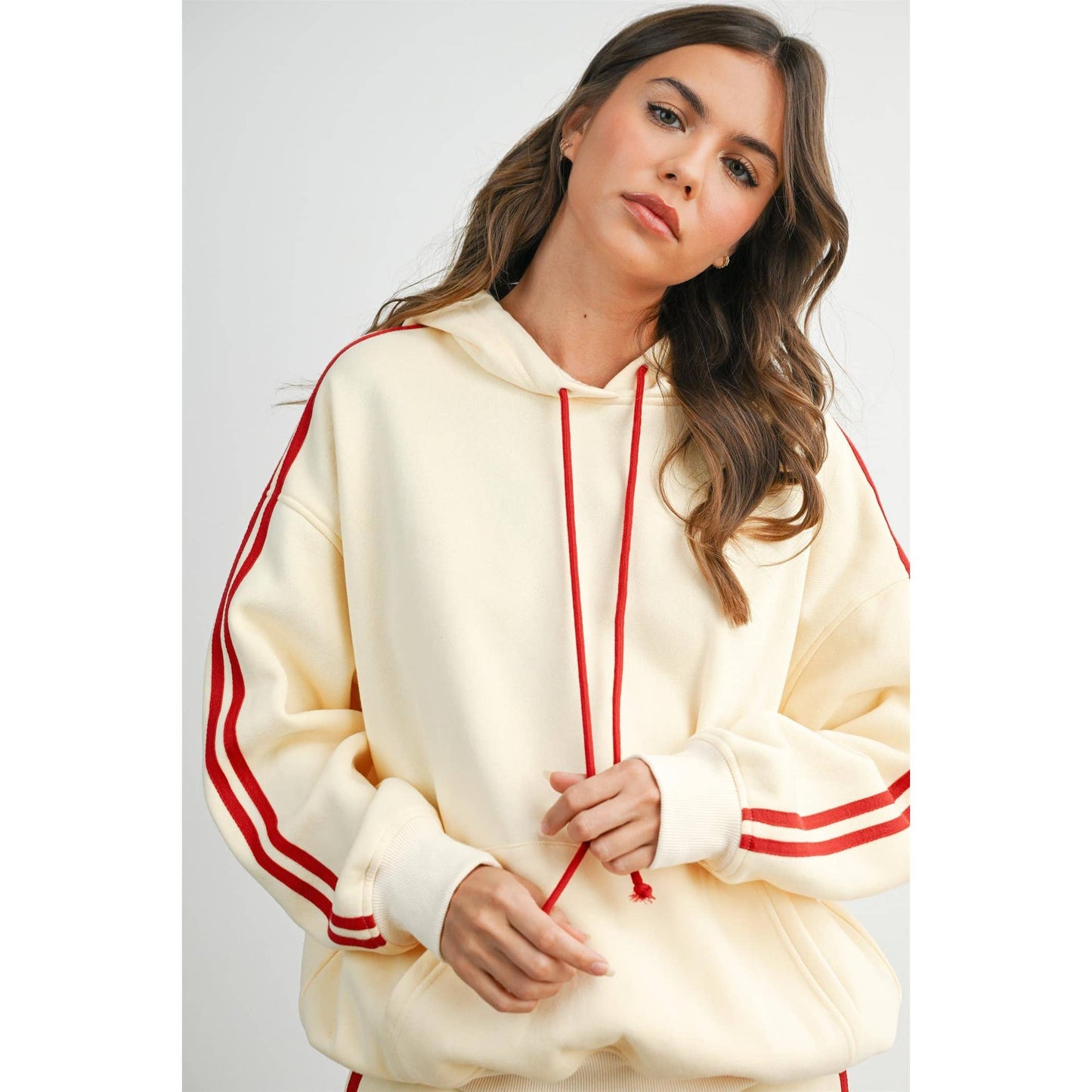 Winnie Contrast Striped  Drawstring Hoodie