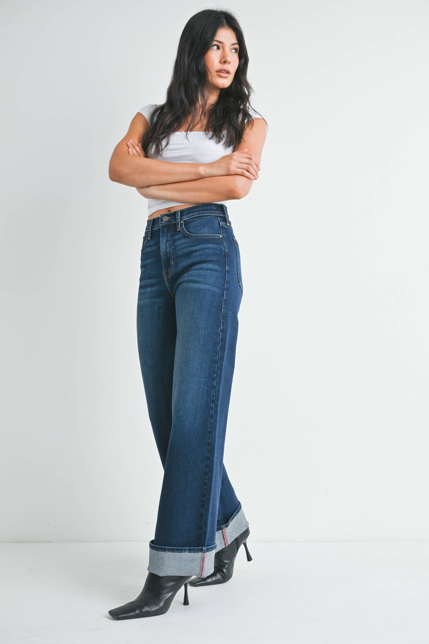 Cuffed Palazzo Denim - Dark