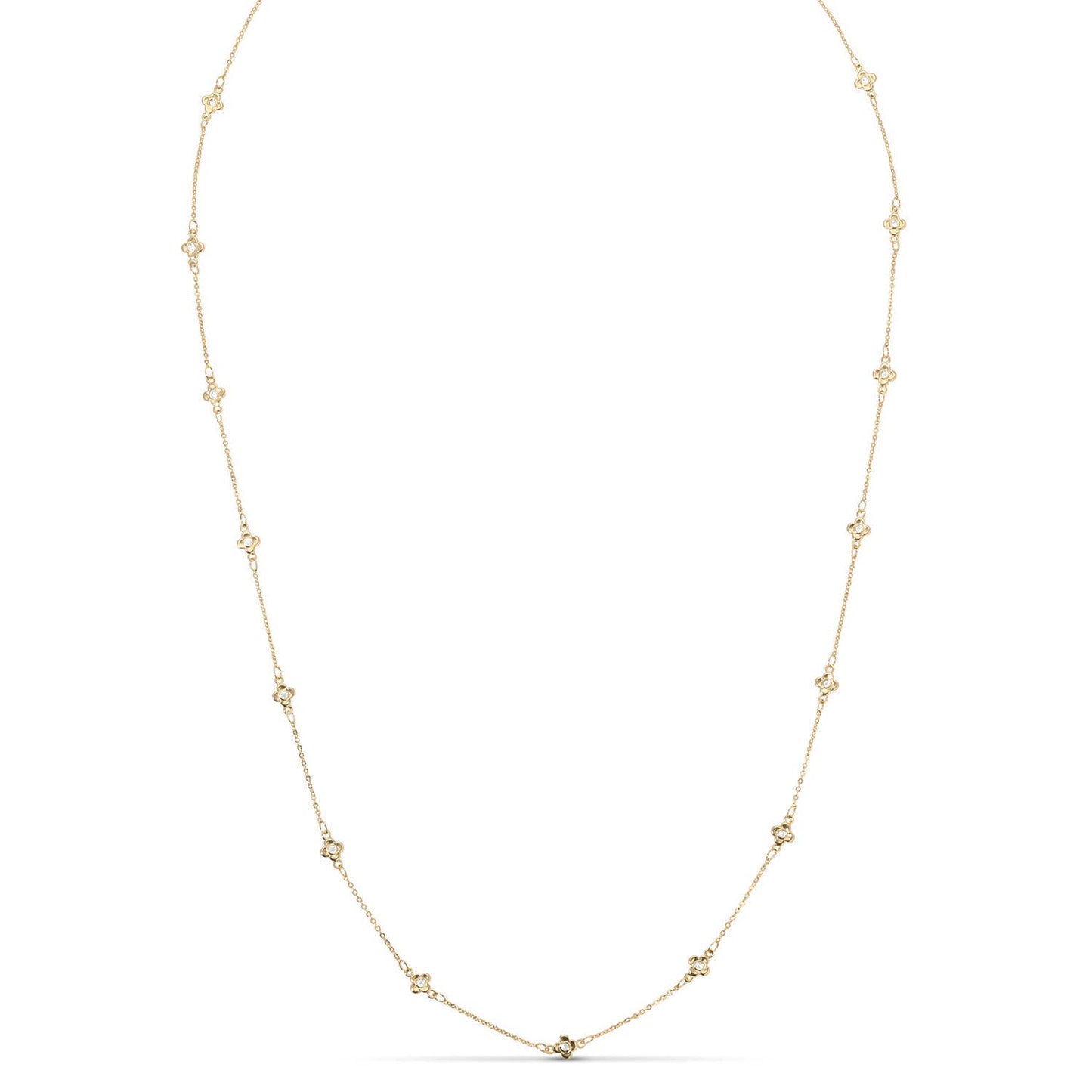 Delicate Cz Accented Quatrefoil Accented Necklace
