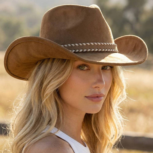 Braided Strap Suede Cowboy Hat