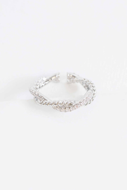 Sparkling Twist Adjustable Ring | Silver