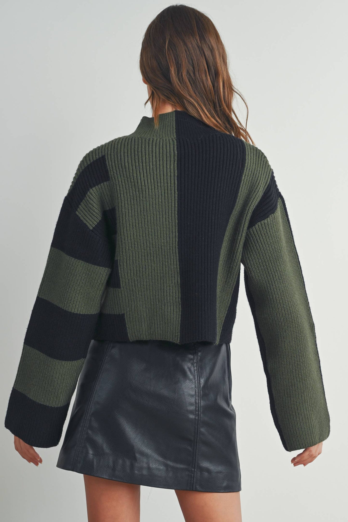 Color Block Mock Turtleneck Sweater