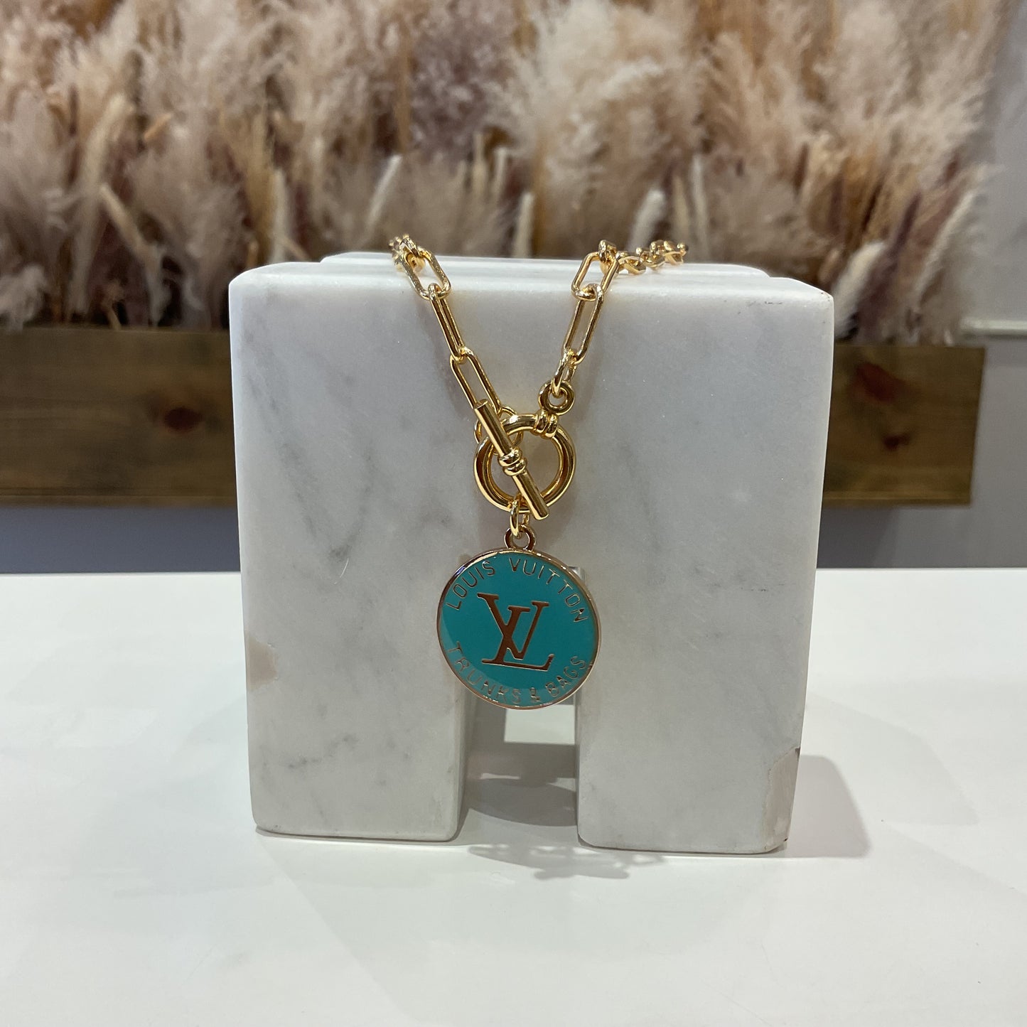 Teal LV Togle Front Paperclip Necklace