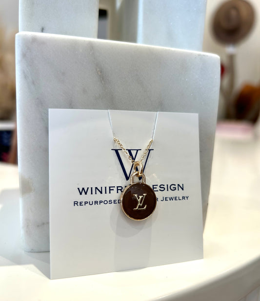 Gold LV Dainty Necklace-Brown