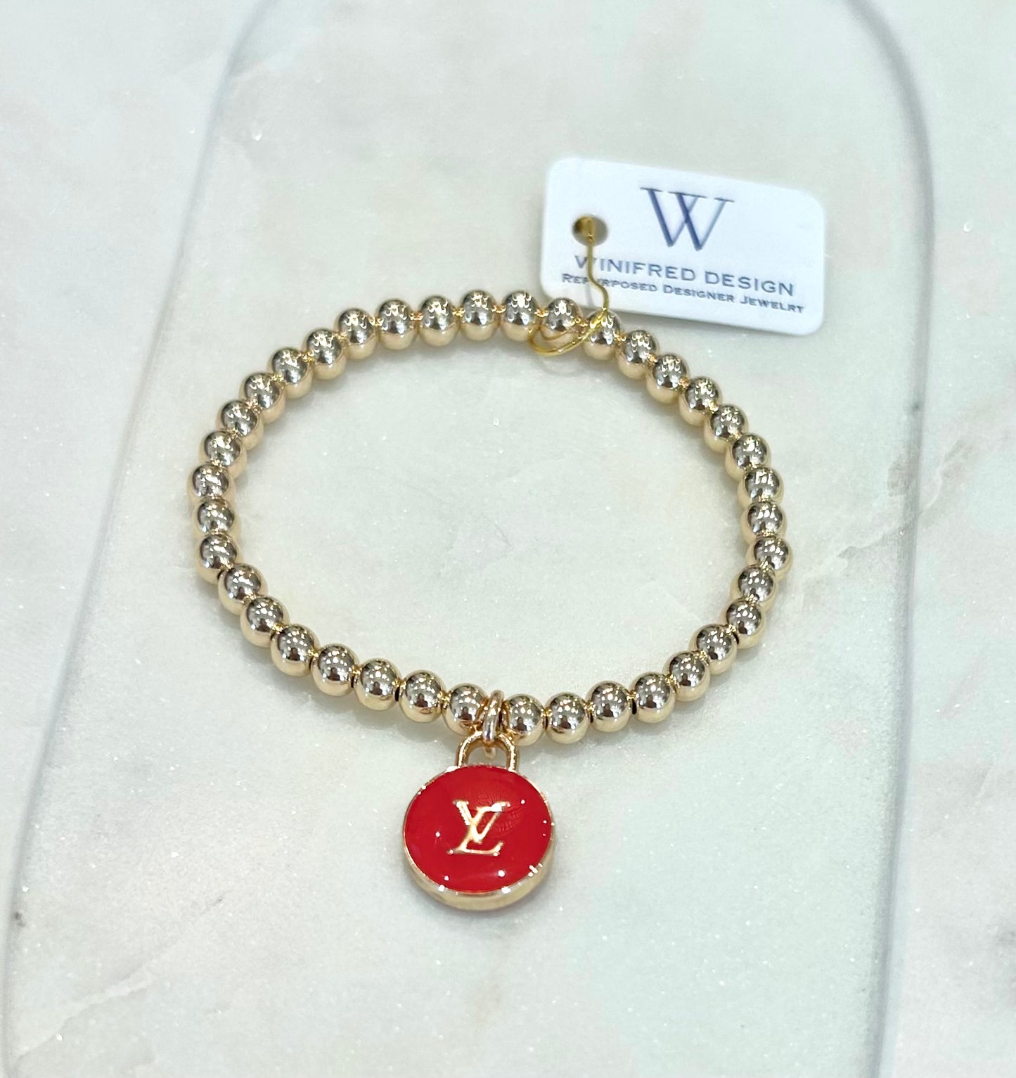Red LV Stretch Bracelet - Gold