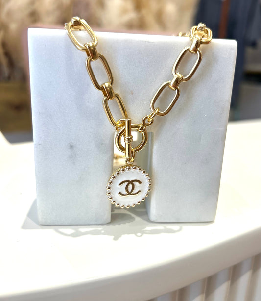White/Gold Chanel Toggle Front Necklace
