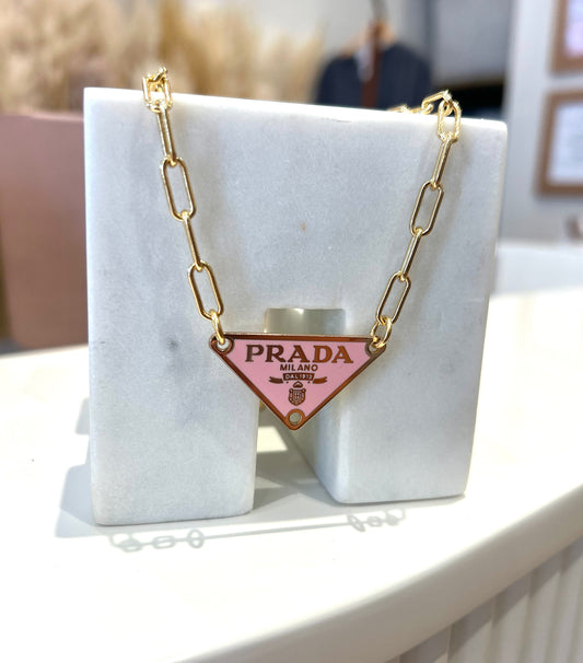 Pink Prada Paperclip Necklace