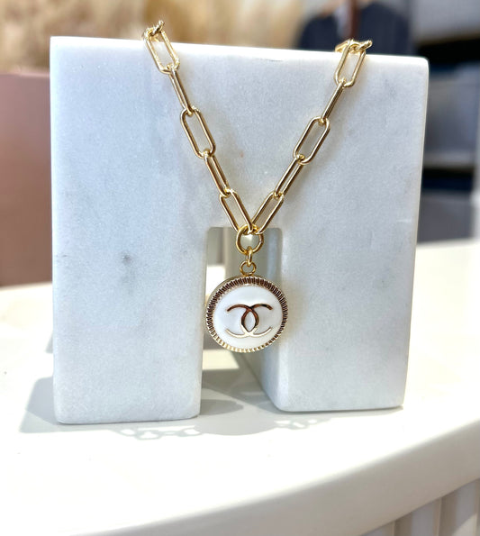 White/Gold Paperclip Chanel Necklace