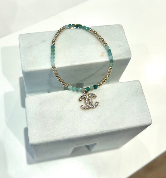 Beaded Green/Gold CC Bracelet