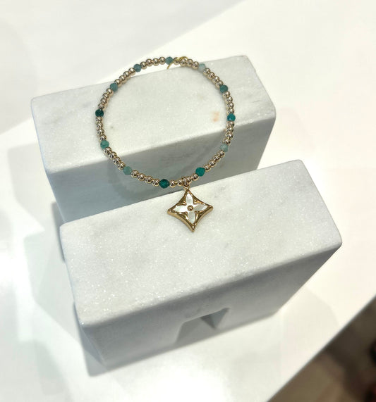 Beaded Green/Gold LV Flower Bracelet