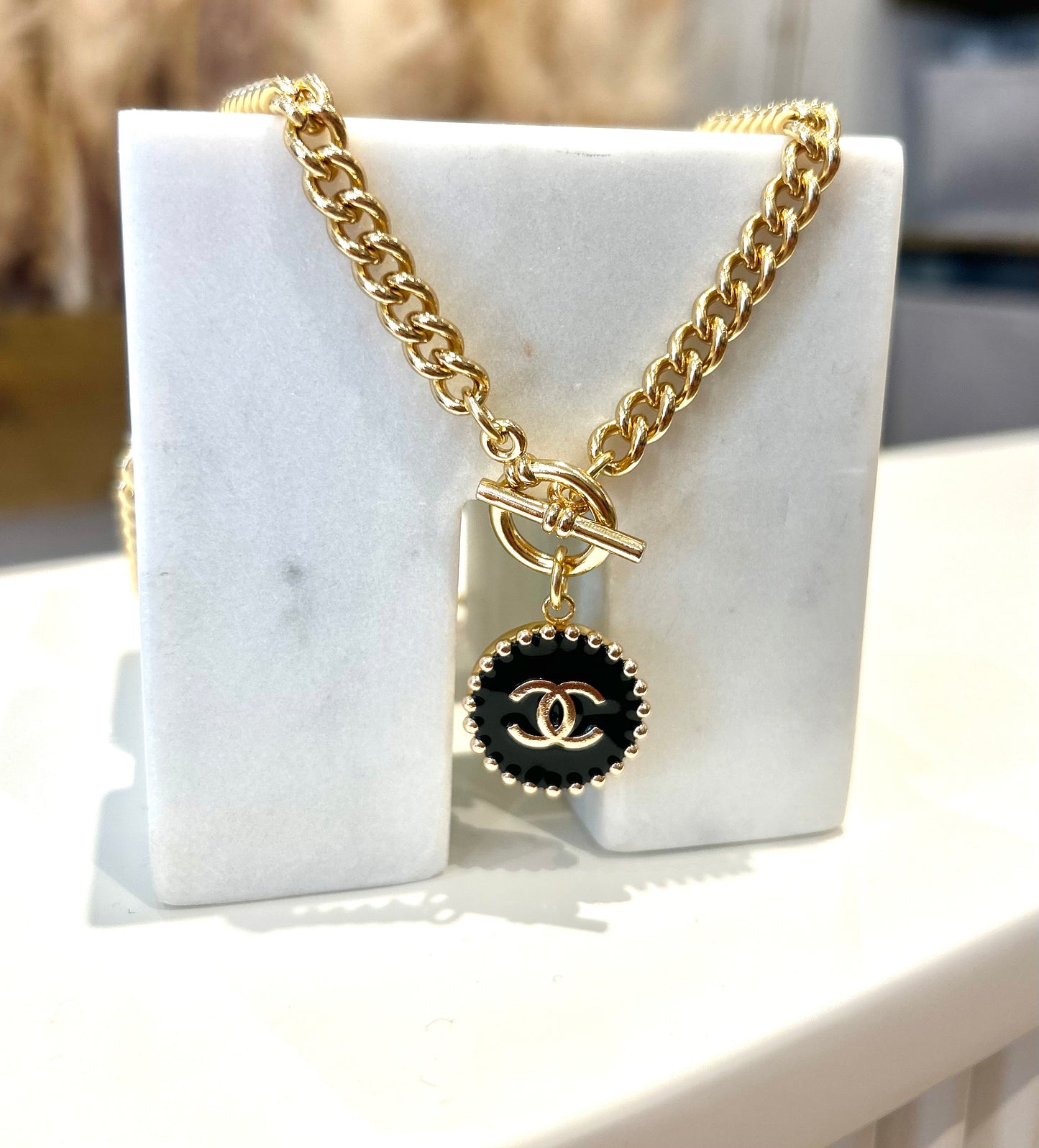 Black CC Gold Toggle Necklace