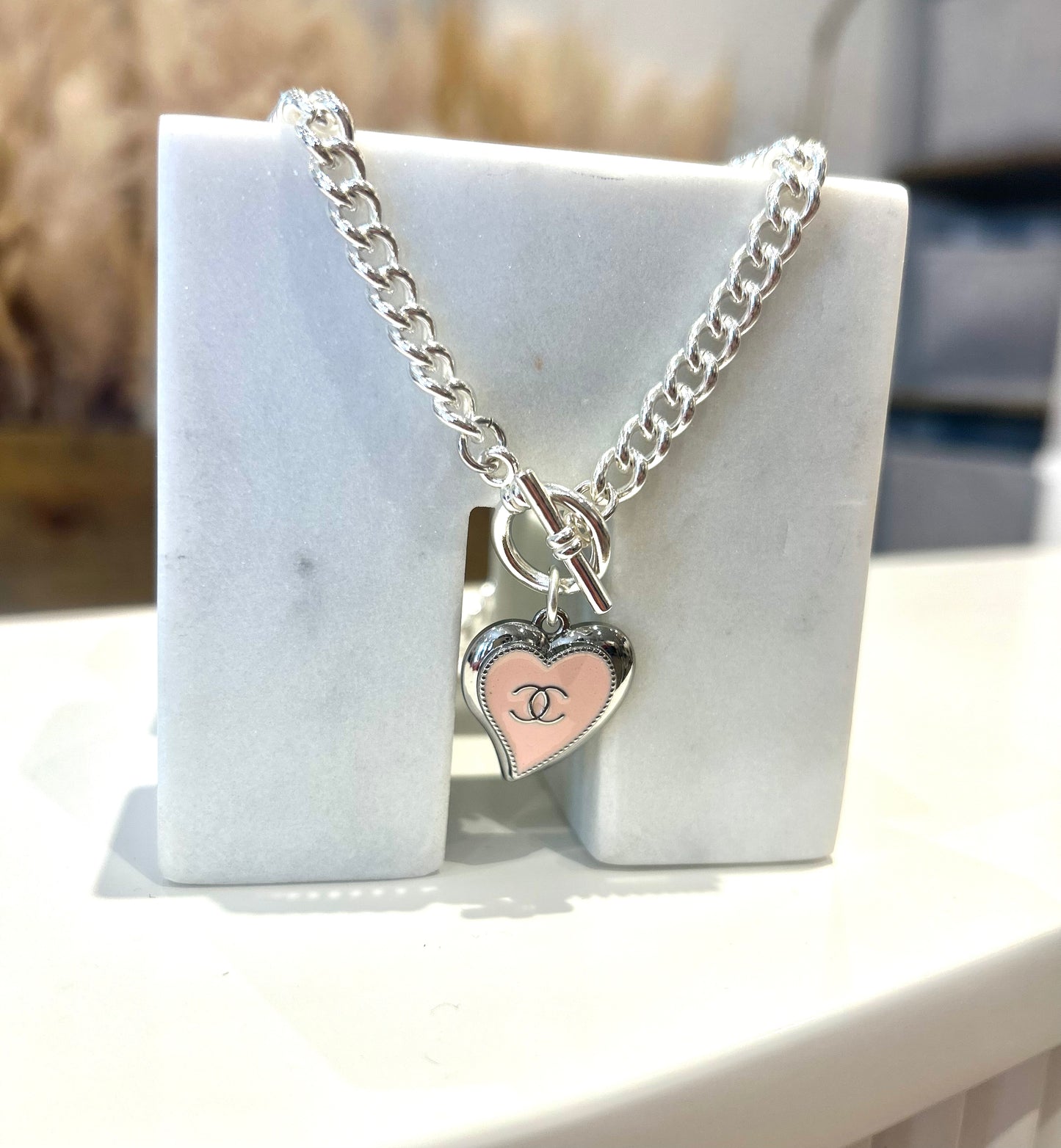 Silver Chanel Heart Toggle Necklace