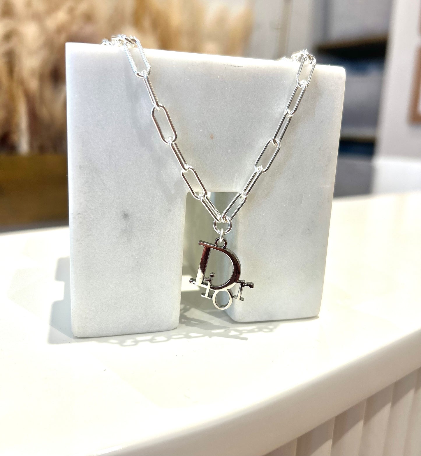 Silver Dior Paperclip Necklace