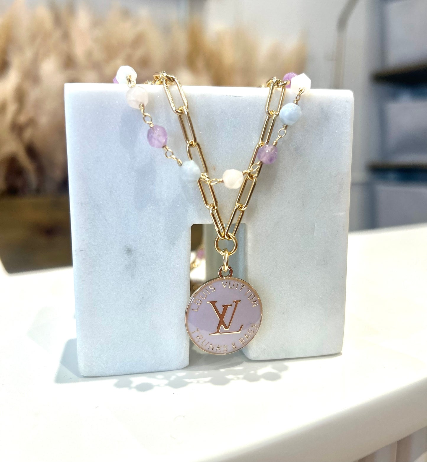 Lavender LV Double Bead Necklace