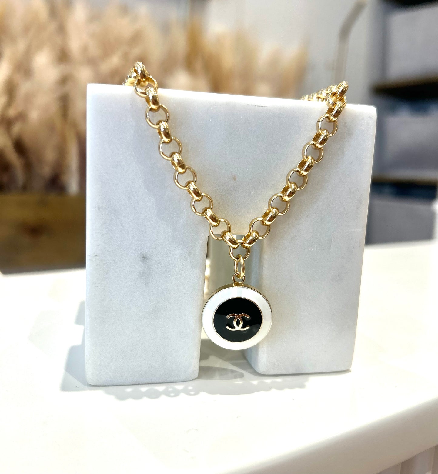 Black/Cream Chanel Rolo Necklace
