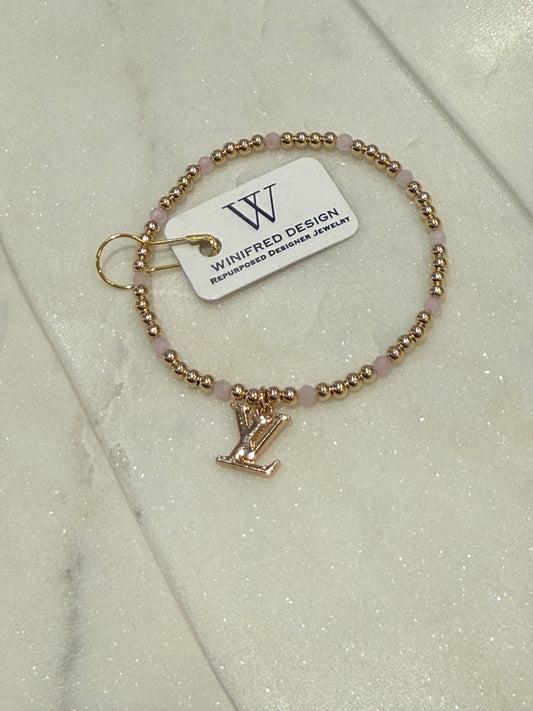 White Beaded Gold LV Bracelet