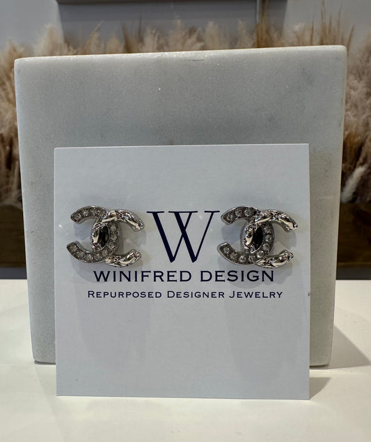 Rhinestone Quilted Chanel Silver Studs