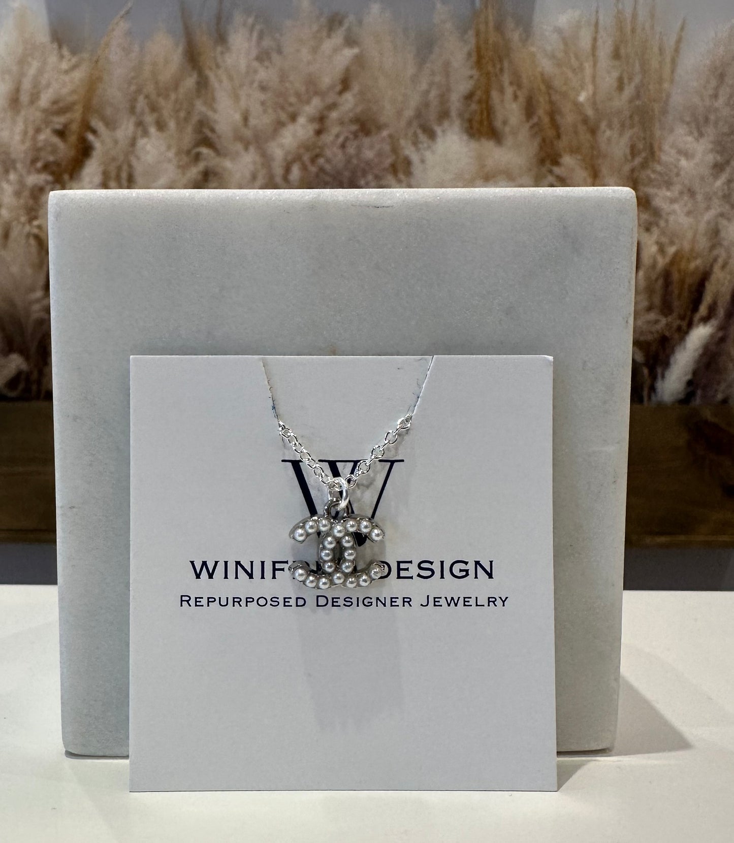 Mini Pearl Chanel- Dainty Silver Necklace