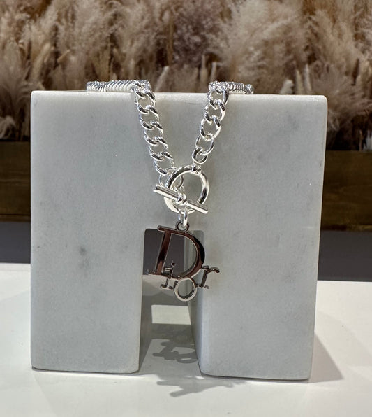 Silver Dior Toggle-Front Necklace