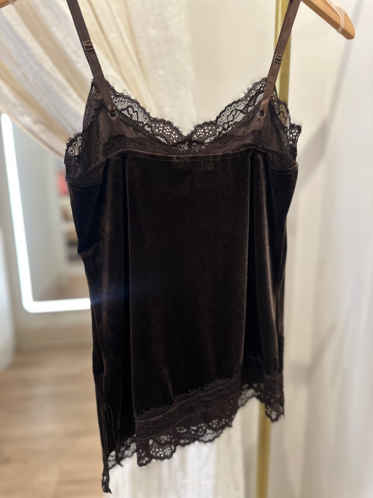 Velvet Lace Trim Spaghetti Cami Top