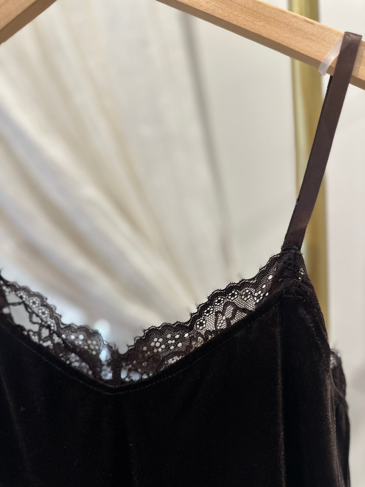 Velvet Lace Trim Spaghetti Cami Top