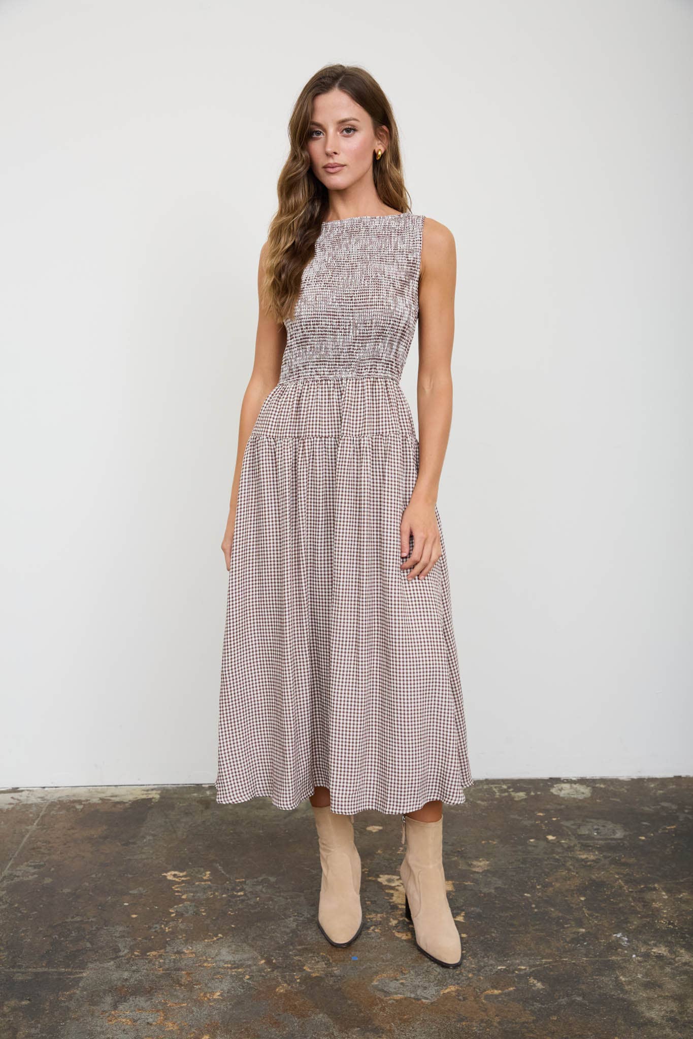 Gingham Tiered Midi Dress