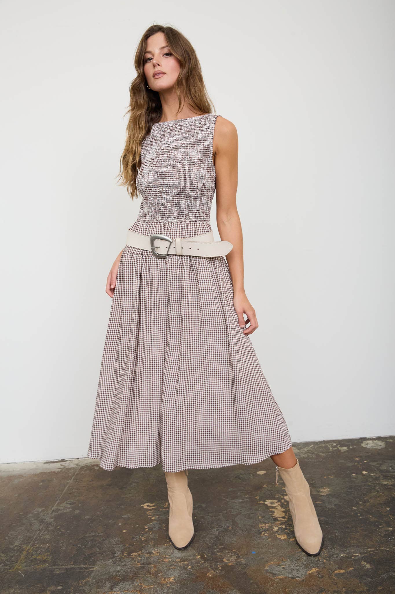 Gingham Tiered Midi Dress