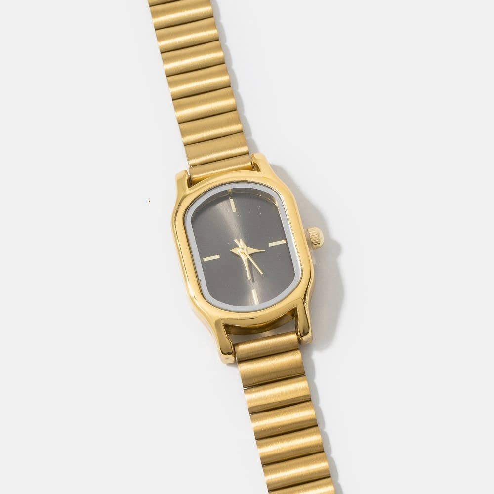 Ribbed Cushion Metallic Band Minimalist Rectangle Watch