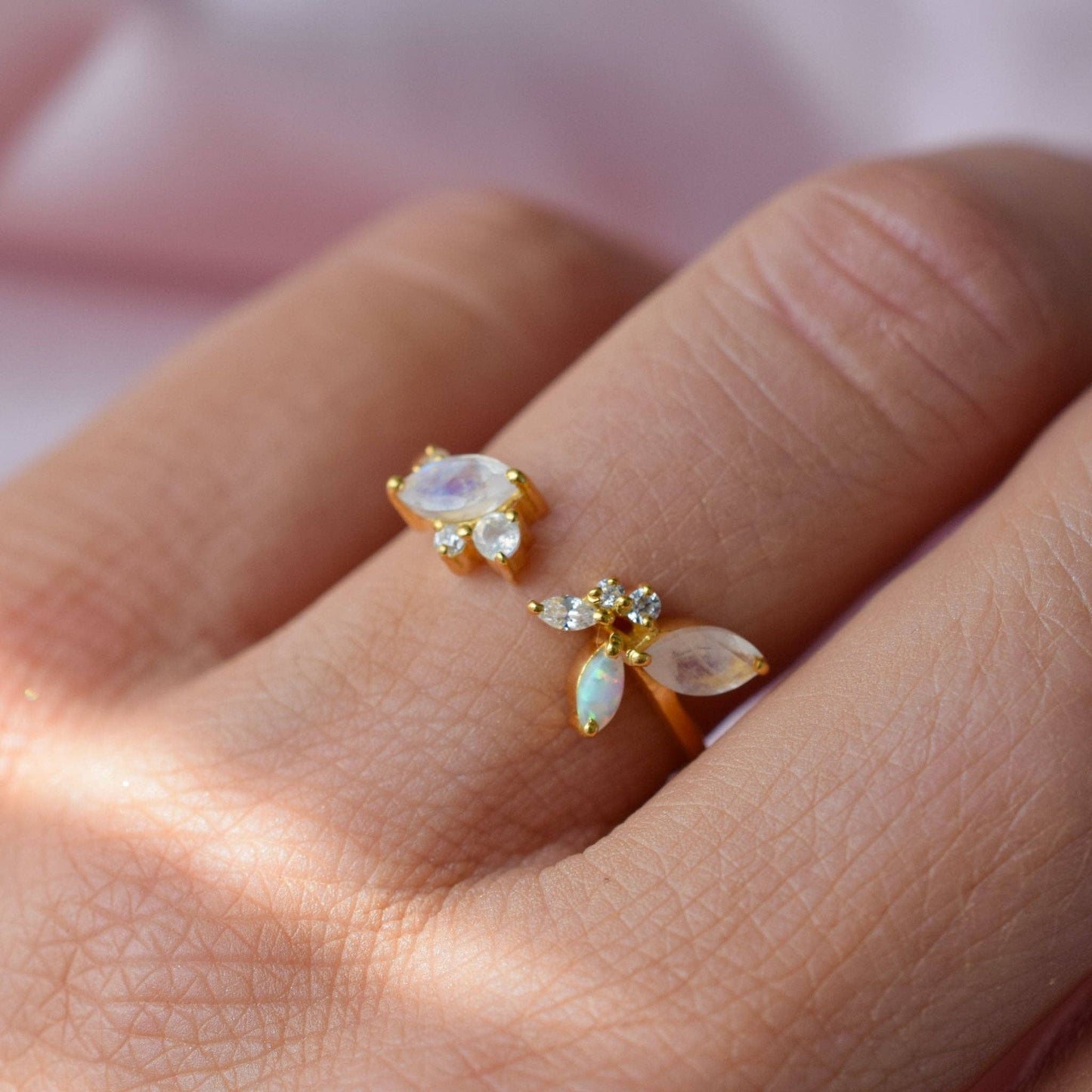 Rainbow Moonstone, Opal and Diamond Picasso's Butterfly Ring