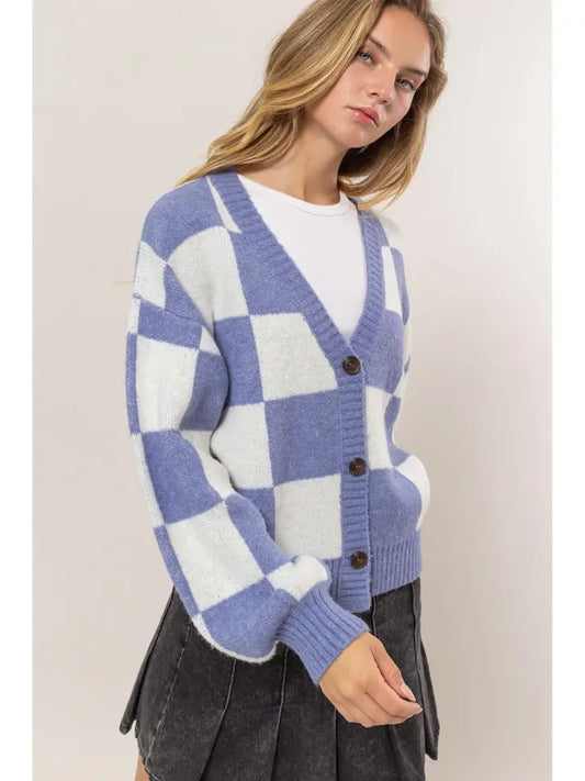 Indigo Checkered Cardigan