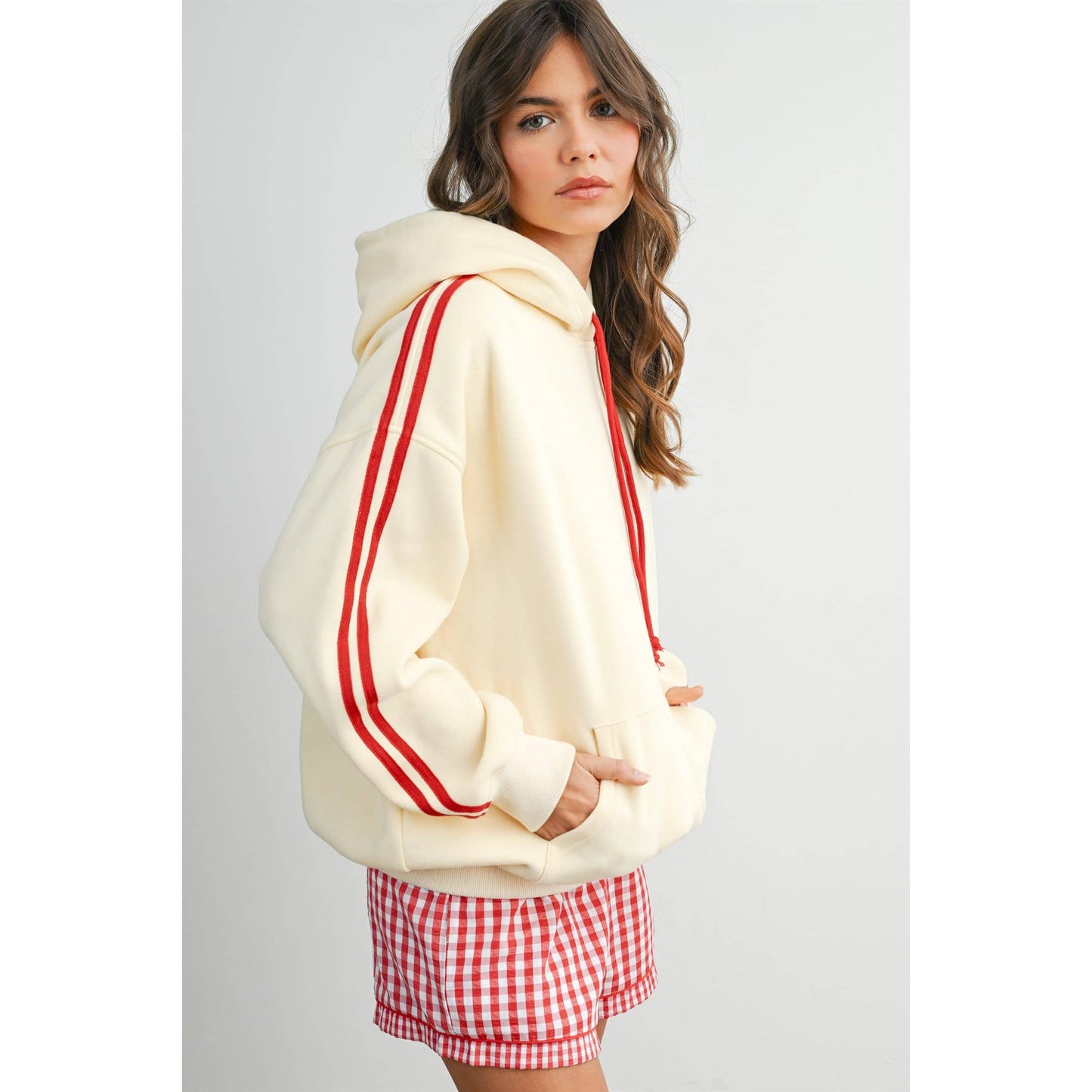 Winnie Contrast Striped  Drawstring Hoodie