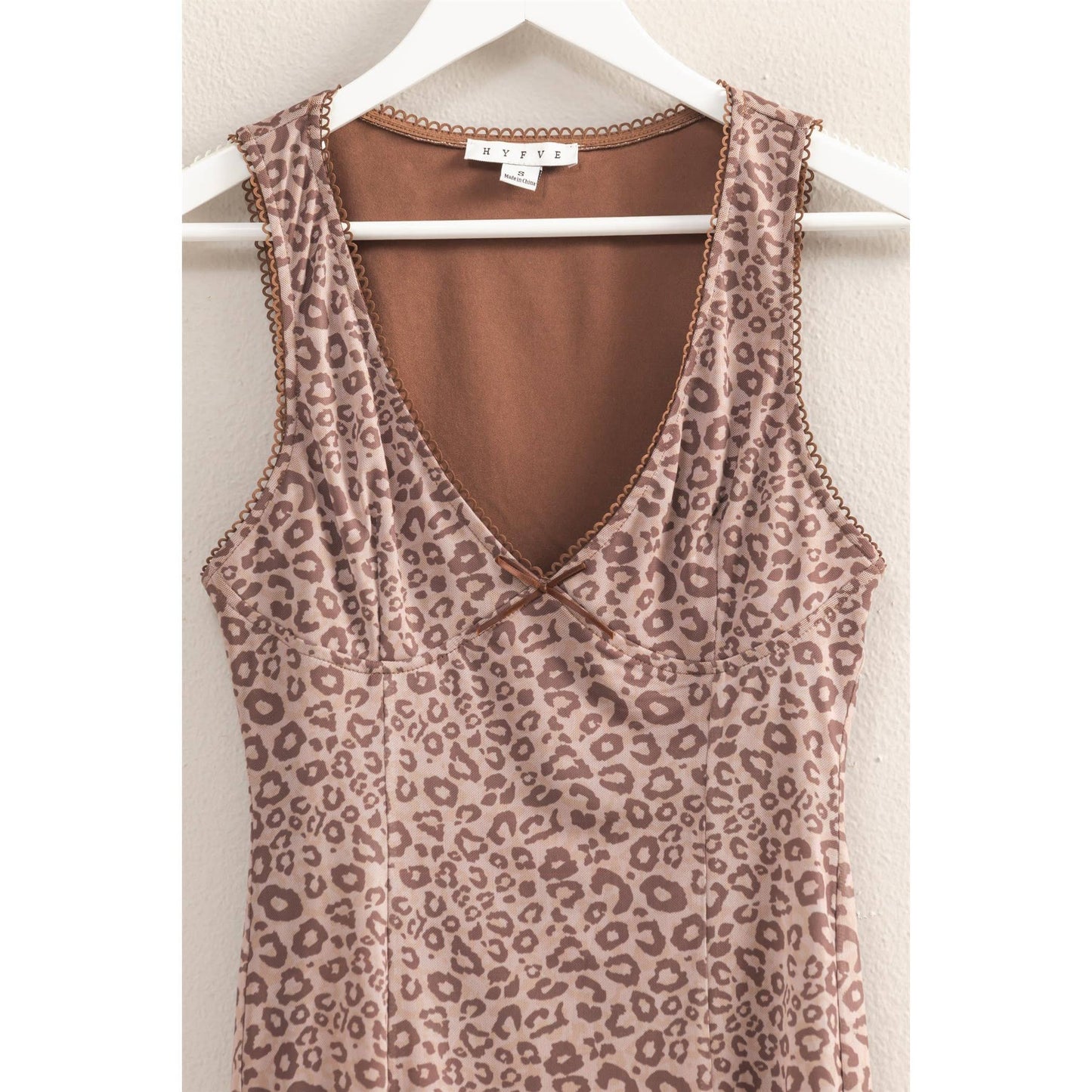 Leopard Mesh V-Neck Bodycon Mini Dress