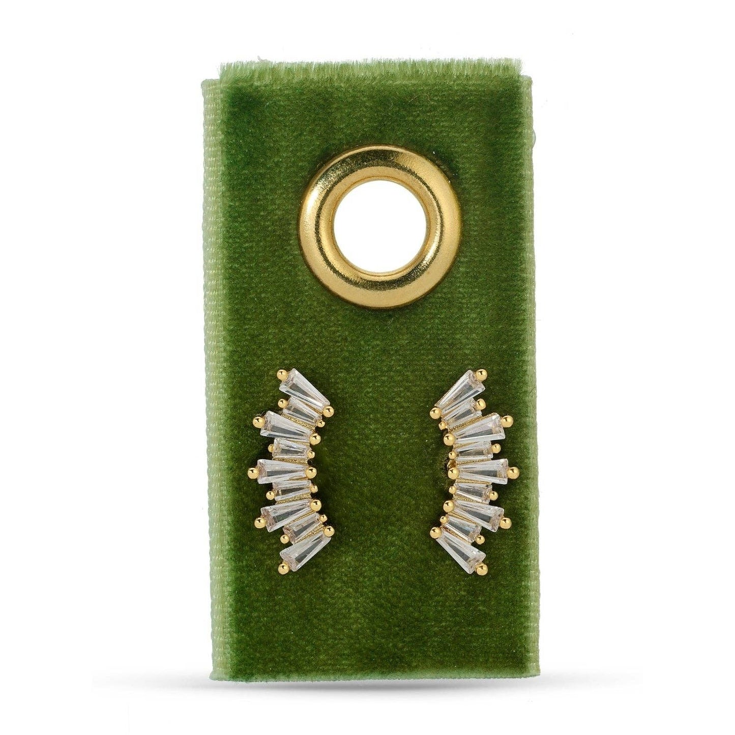 Curved Baguette Studs On Velvet Gift Tag