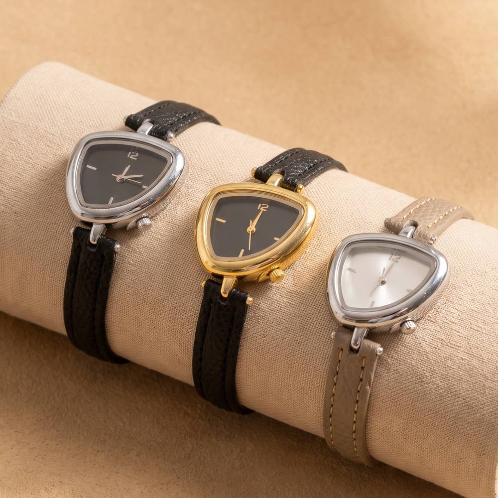 Slim Bonded Leather Strap Shield Case Watch