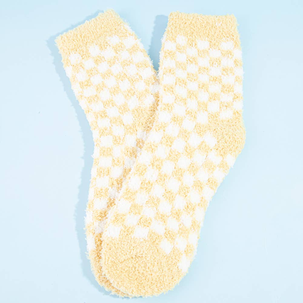 Checkerboard Cozy Fuzzy Crew Socks