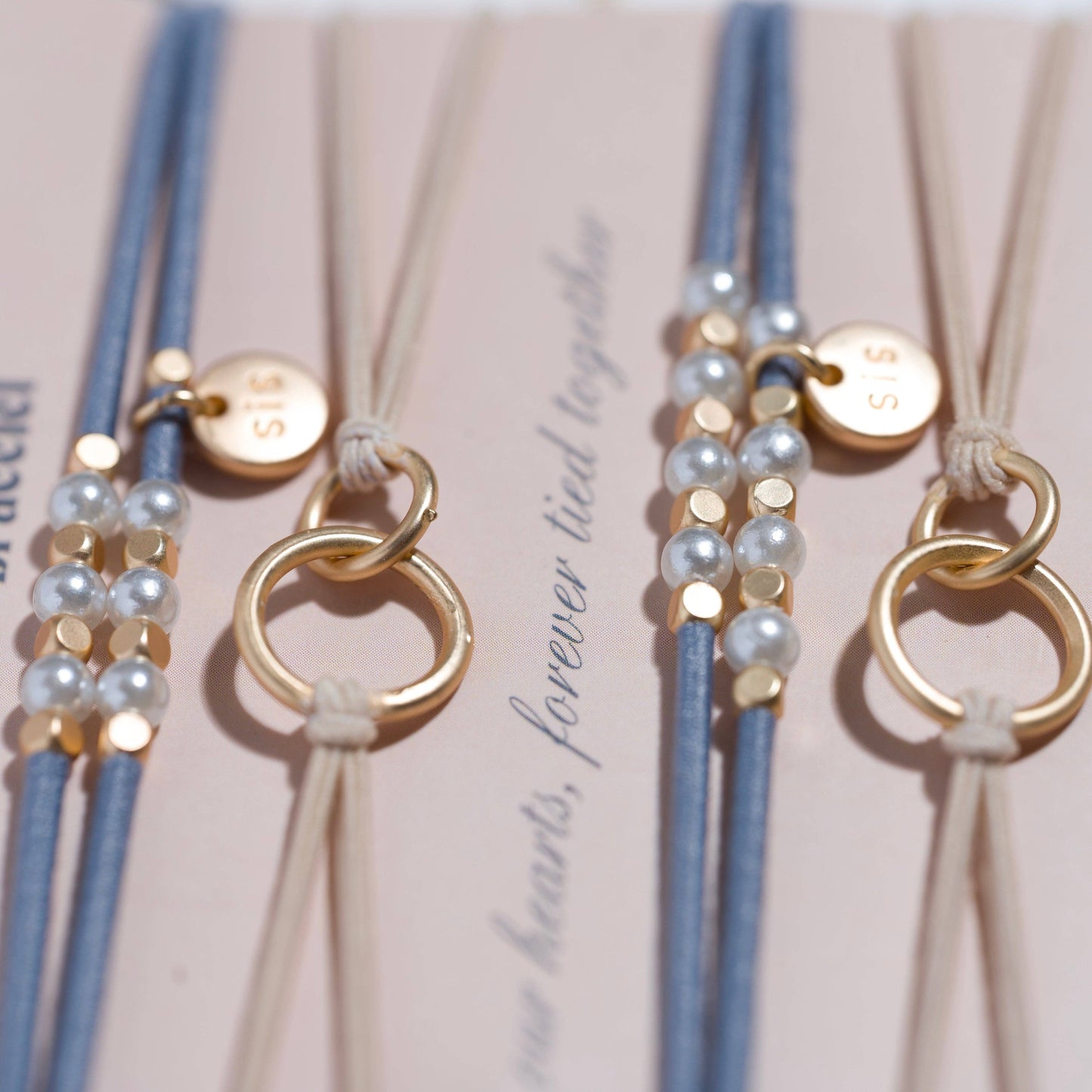 "Sisters" Gold and Pearl Shareable Hair Tie Bracelet Set