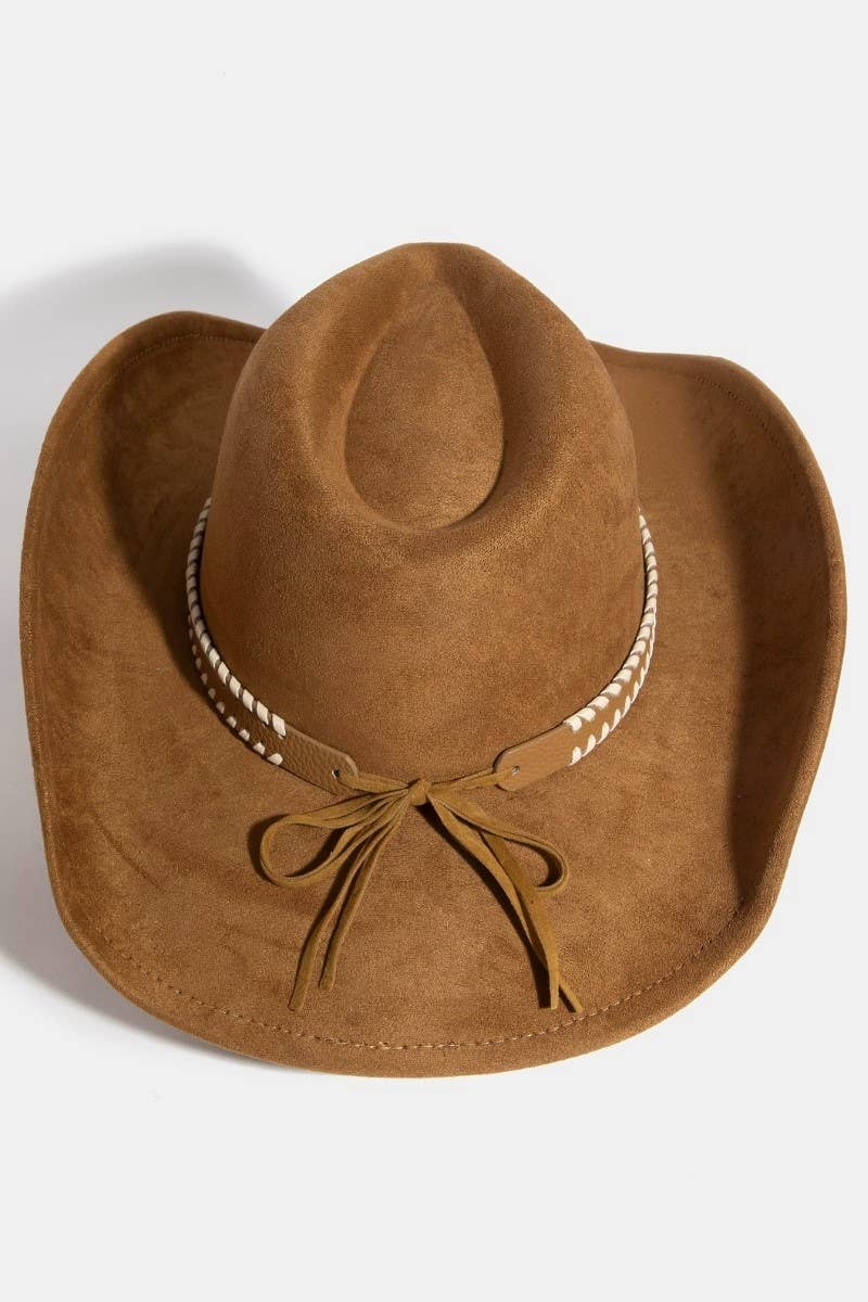 Braided Strap Suede Cowboy Hat