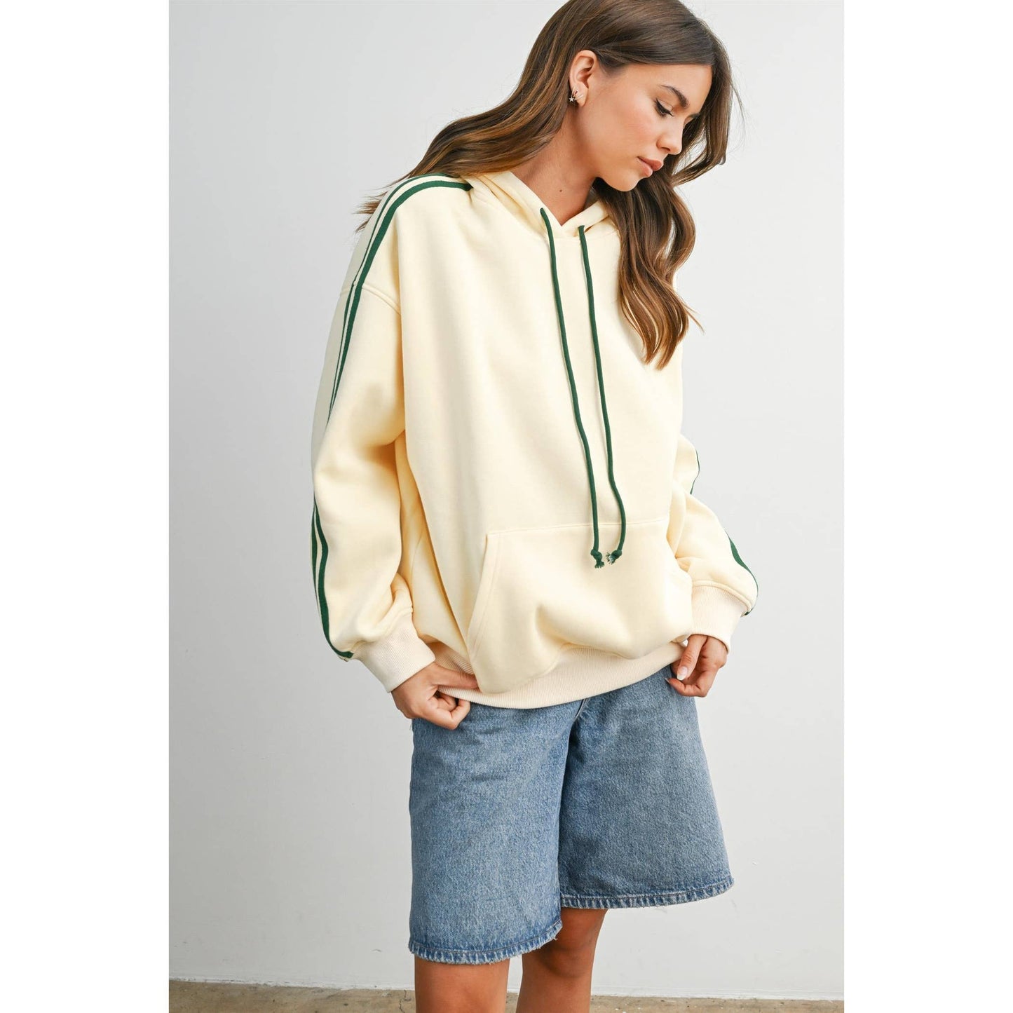 Winnie Contrast Striped  Drawstring Hoodie