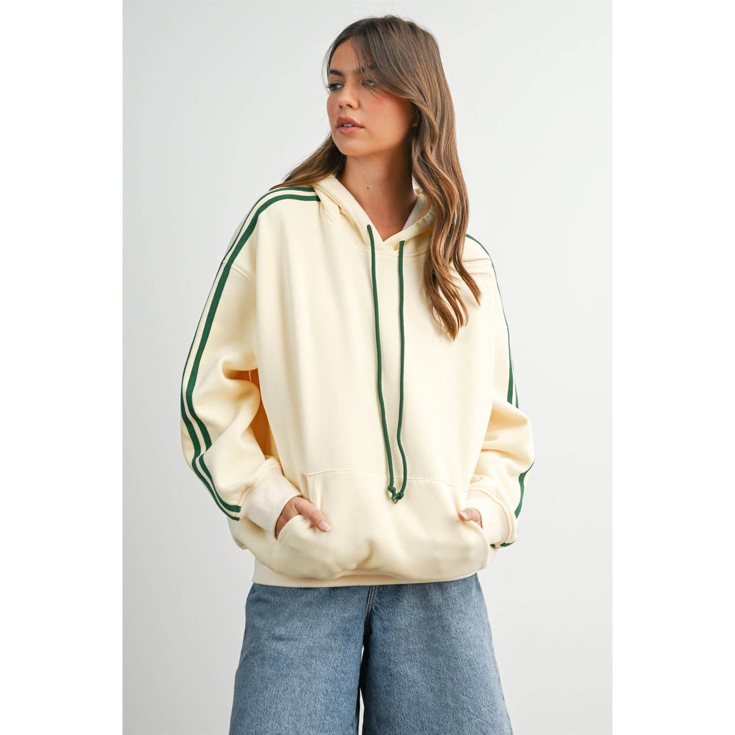 Winnie Contrast Striped  Drawstring Hoodie