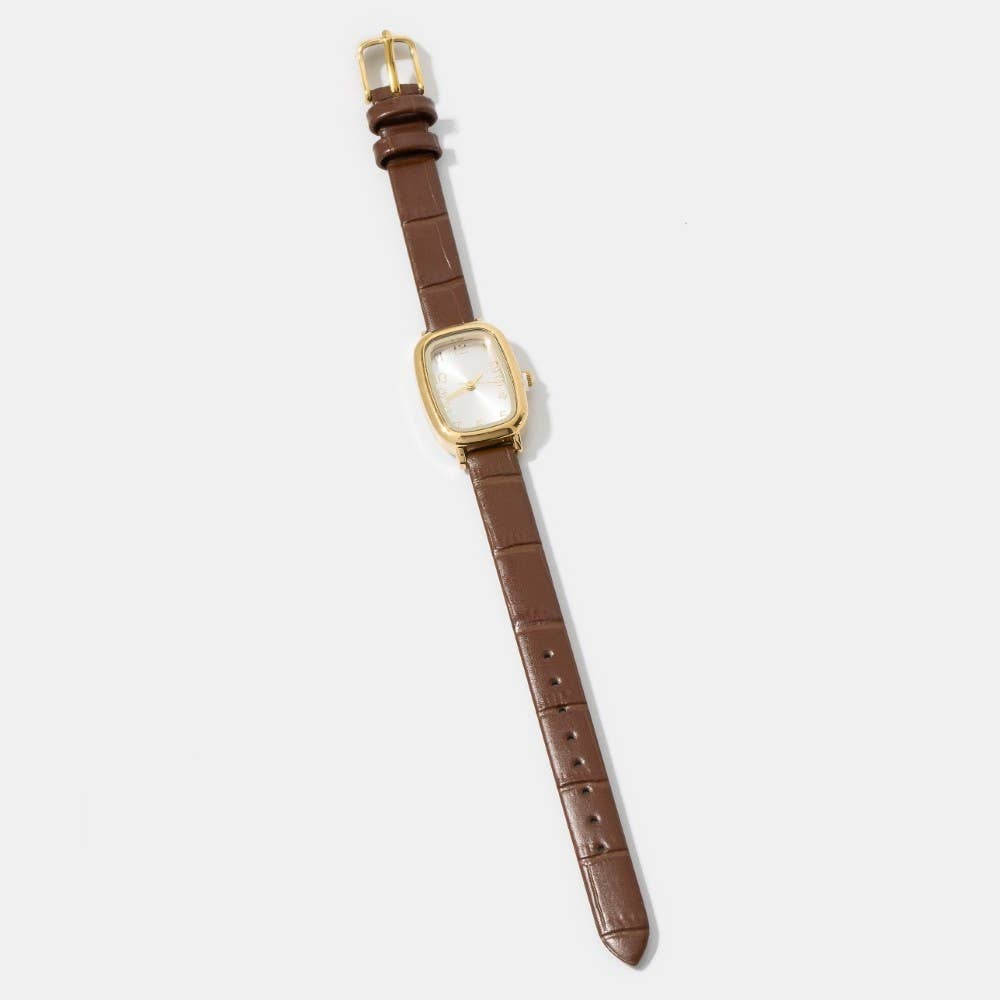 Vintage Cushion Croc Leather Embossed Square Watch