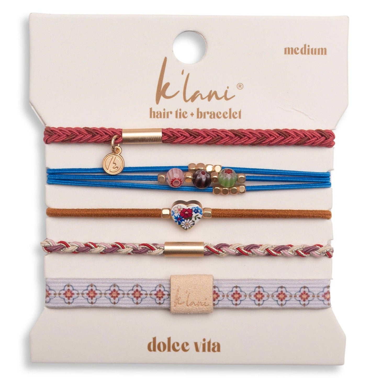 "Dolce Vita" Floral Glass Beads with Gold Accents Hair Tie Bracelets