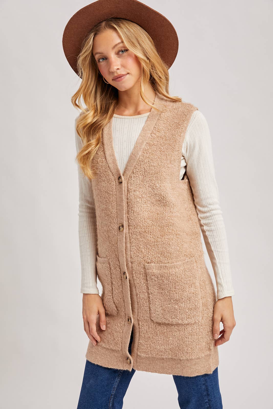 Teddy Knit Long Lined Vest