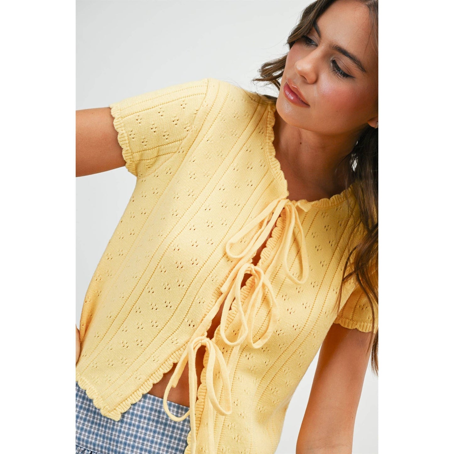Arlet Scalloped Tie-Front Top