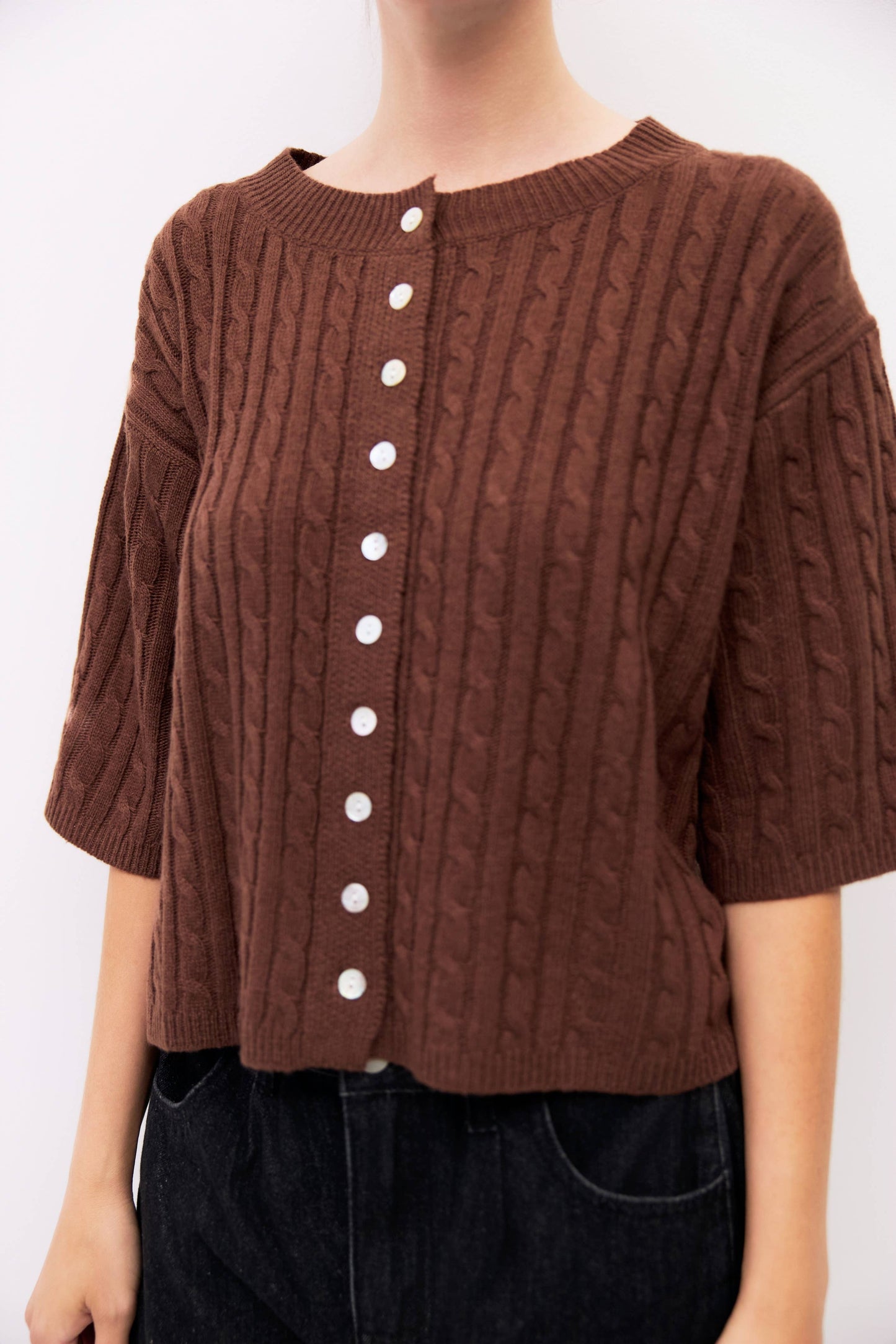 The Poppy Cardigan | Cable Knit Elbow Sleeve Cardigan